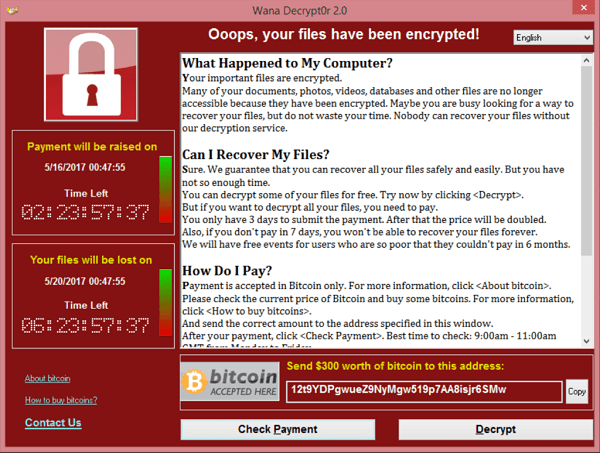 A screenshot of Wannacry